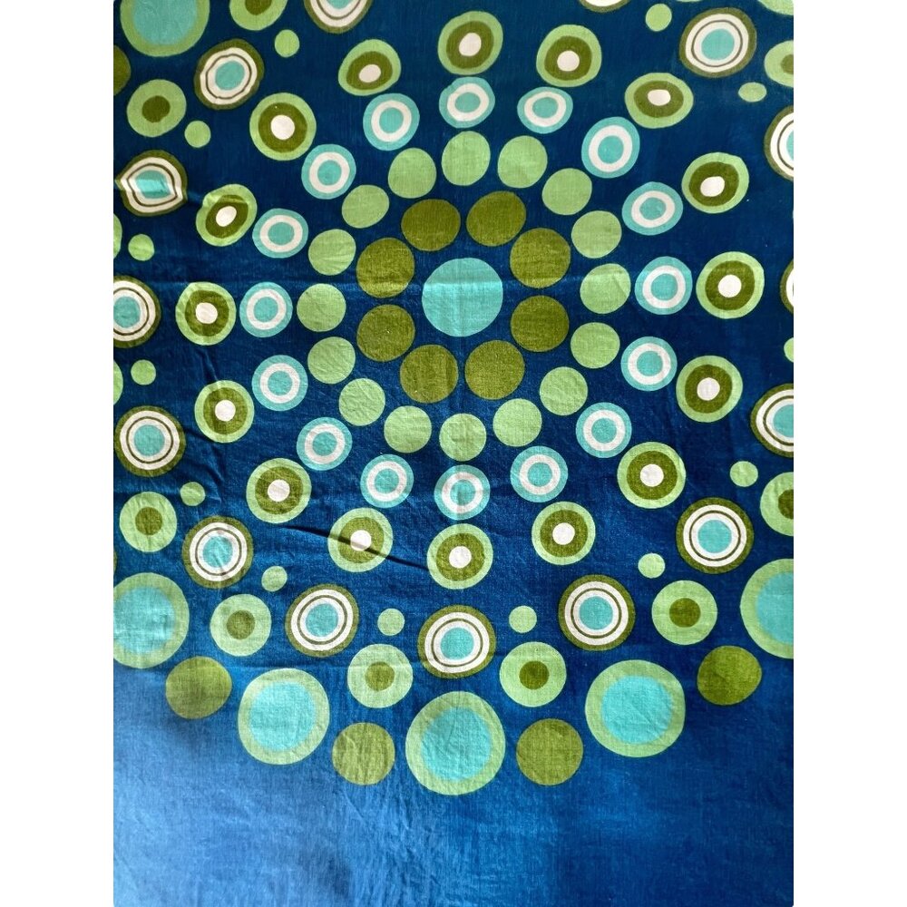 Blue & Green Circular Mandala Tablecloth 64.5x49.5 MCM Linen Event Dinner Party - Picture 6 of 11